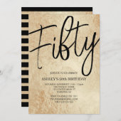 50歳の金ゴールドとブラック50歳の誕生日パーティーへの招待 招待状 (正面/裏面)