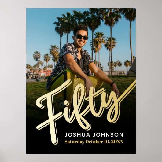 50歳の金ゴールド黒写真50歳の誕生日 ポスター (正面)