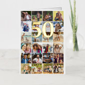 50歳またはその他の年齢のお誕生日おめでとう 24枚の写真コラージュ ゴールド 箔グリーティングカード (正面)