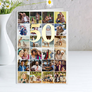 50歳またはその他の年齢のお誕生日おめでとう 24枚の写真コラージュ ゴールド 箔グリーティングカード