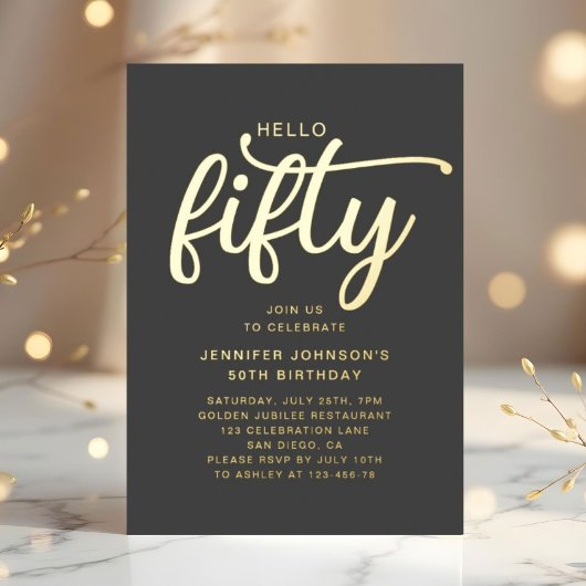 50歳エレガントと素晴らしい50誕生日 箔招待状