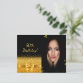 50歳エレガントの誕生日の招待状ブラック金ゴールド写真 招待状 (スタンド正面)