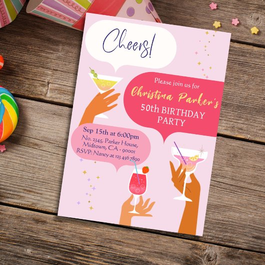 50歳エレガントの誕生日をテーマにしたシックなカクテルドリンク 招待状