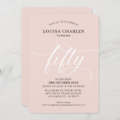 50歳エレガントの誕生日シックなスクリプト赤面ピンク 招待状 (正面/裏面)