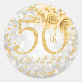 50歳エレガントの誕生日パーティーがライトシルバー金ゴールド ラウンドシール