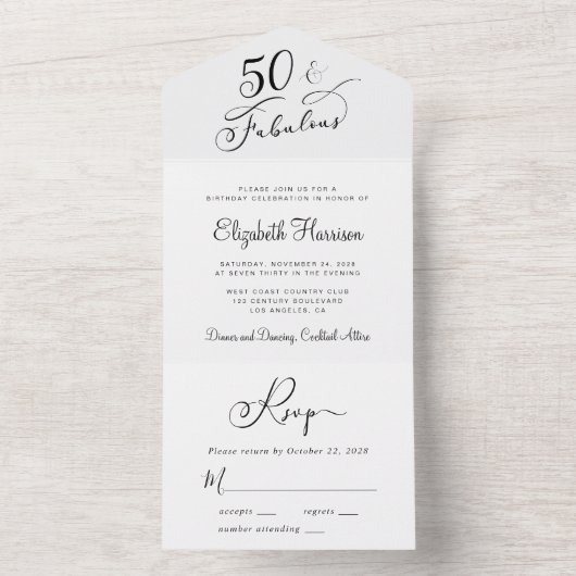 50歳エレガントの誕生日パーティー オールインワン招待状 (内側)