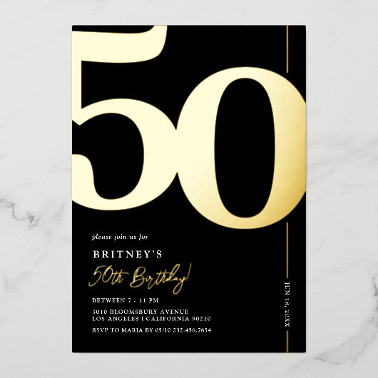 50歳エレガントの誕生日パーティー 箔招待状 (正面)