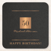 50歳エレガントの誕生日金ゴールドブラック50年名 スクエアペーパーコースター (正面)