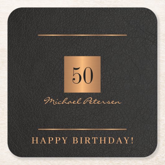 50歳エレガントの誕生日金ゴールドブラック50年名 スクエアペーパーコースター (正面)