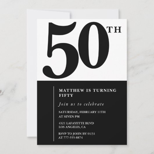 50歳エレガント招待状シックシンプル 招待状 (正面)