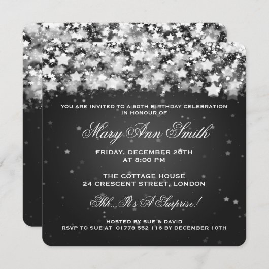 50歳エレガント誕生パーティー,目が眩む星々を黒に 招待状 (正面/裏面)