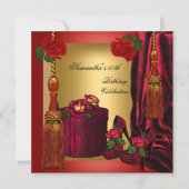 50歳エレガント誕生日パーティレッドローズ金ゴールド4 招待状 (正面)