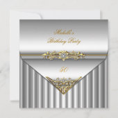 50歳エレガント誕生日パーティーシルバー金ゴールドダイヤモンド 招待状 (正面)