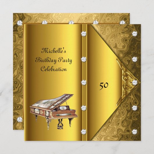 50歳エレガント誕生日パーティーピアノヴィンテージ 招待状 (正面/裏面)