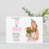 50歳エレガント誕生日パーティーピンクドットブラックテーマ 招待状 (スタンド正面)