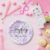 50歳エレガント誕生日パーティーフローラ紫ホワイト ペーパープレート (パーティー)