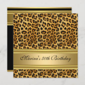 50歳エレガント誕生日パーティーブラック金ゴールドチータ 招待状 (正面/裏面)