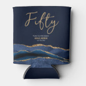 50歳エレガント誕生日パーティーブルー金ゴールドアゲート 缶クーラー (正面)
