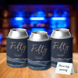 50歳エレガント誕生日パーティーブルー金ゴールドアゲート 缶クーラー