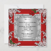 50歳エレガント誕生日パーティー赤ローズシルバー 招待状 (裏面)