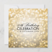 50歳エレガント誕生日パーティー金ゴールドグリッター灯 招待状 (裏面)
