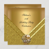 50歳エレガント誕生日パーティー金ゴールドジュエル 招待状 (正面/裏面)