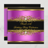 50歳エレガント誕生日パーティー金ゴールドピンクブラック 招待状 (正面/裏面)