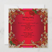 50歳エレガント誕生日パーティー金ゴールドレッドローズフローラ 招待状 (裏面)