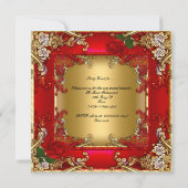 50歳エレガント誕生日パーティー金ゴールドレッドローズ 招待状 (裏面)