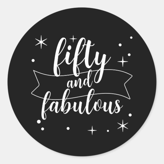 50歳ステキな誕生日 黒白 ラウンドシール (正面)
