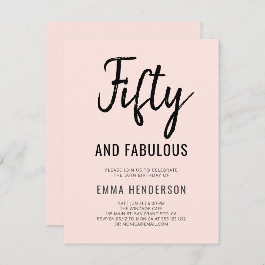 50歳モダンと素晴らしい50誕生日 インビテーションポストカード (正面/裏面)