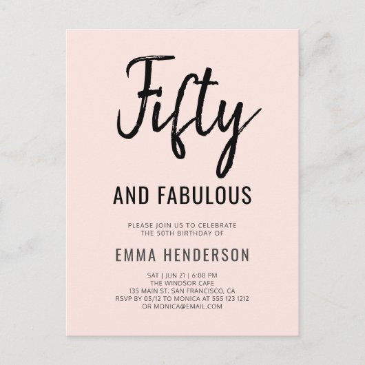50歳モダンと素晴らしい50誕生日 インビテーションポストカード (正面)