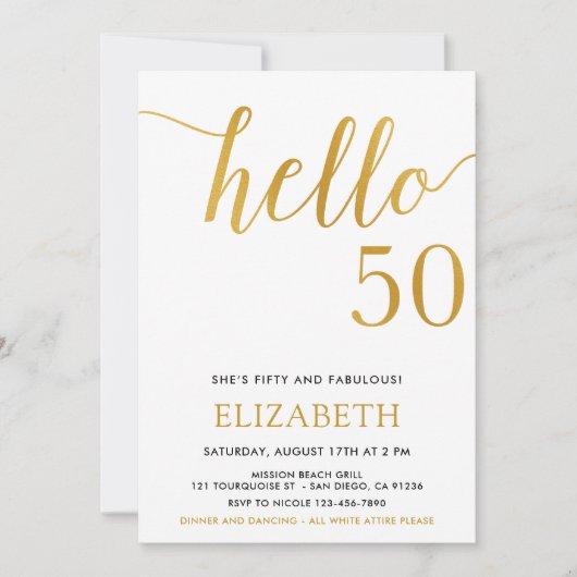 50歳モダンの誕生日こんにちは50歳の誕生日 招待状 (正面)