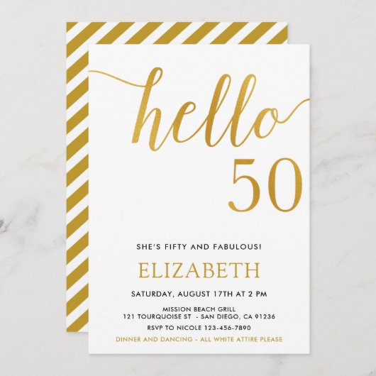 50歳モダンの誕生日こんにちは50歳の誕生日 招待状 (正面/裏面)