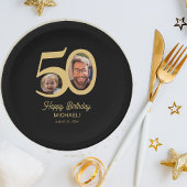50歳モダンの誕生日の黒い金ゴールド写真 ペーパープレート