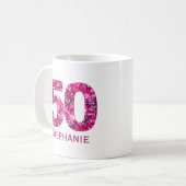 50歳モダンの誕生日コーヒーマグピンク コーヒーマグカップ (正面左)