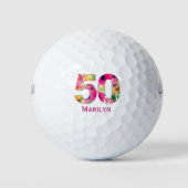 50歳モダンの誕生日ゴルフボール50年フローラ ゴルフボール (正面)