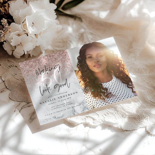 50歳モダンの誕生日バラ金ゴールドグリッターと大理石 (クリエイターアップロード済み)