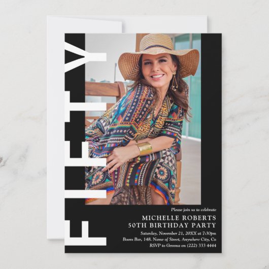 50歳モダンの誕生日パーティーの招待状 招待状 (正面)