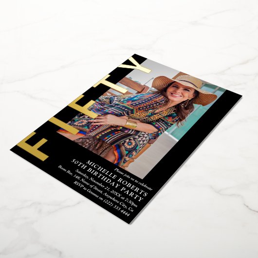 50歳モダンの誕生日パーティーの招待状 箔招待状