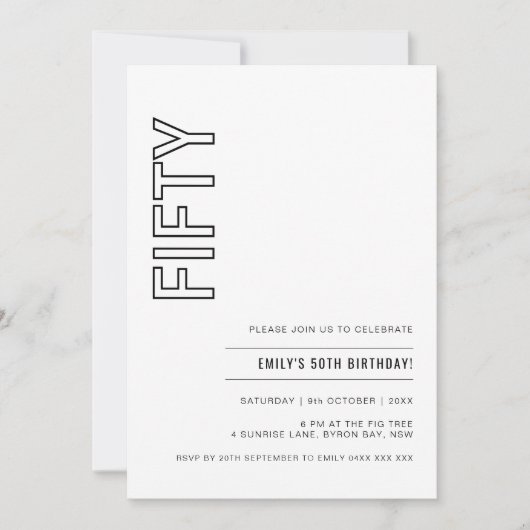 50歳モダンの誕生日パーティーへの招待 招待状 (正面)