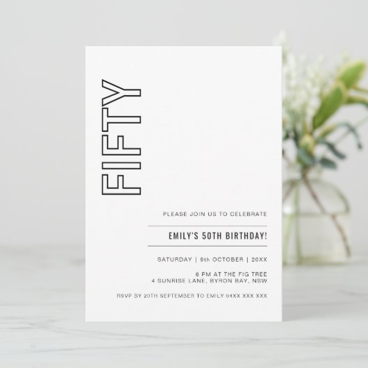 50歳モダンの誕生日パーティーへの招待 招待状 (スタンド正面)