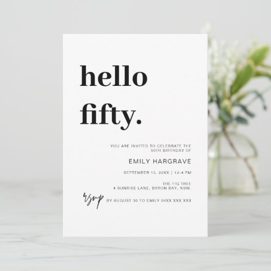 50歳モダンの誕生日パーティーへの招待 招待状 (スタンド正面)