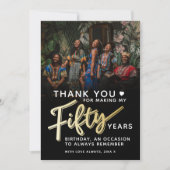 50歳モダンの金ゴールドブラック50回の文字 サンキューカード (正面)