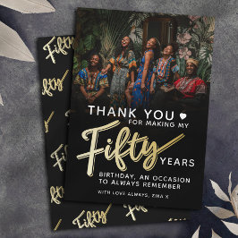 50歳モダンの金ゴールドブラック50回の文字 サンキューカード