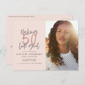 50歳モダン誕生日シックタイポグラフィバラ金ゴールド ポストカード (正面/裏面)