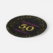 50歳モダン誕生日パーティーピンクブラック金ゴールド ペーパープレート (アングル)