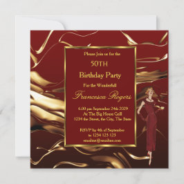 50歳人気がある誕生日パーティー金ゴールドブルゴーニュ 招待状