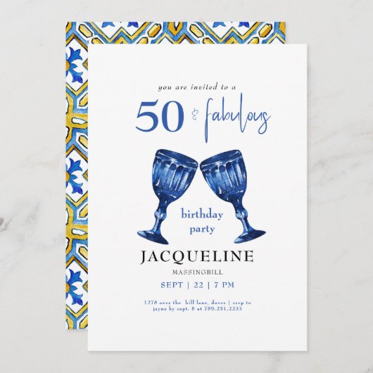 50歳地中海の&素晴らしい誕生日パーティー 招待状 (正面/裏面)
