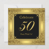 50歳祝生誕祭パーティー金ゴールドゴールデン50ブラック 招待状 (正面)